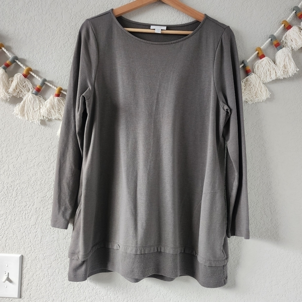 Pure J.jill Gray Jersey Knit Cotton Tunic Pullover Top Minimalist Modest L/P
